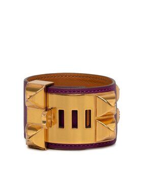Hermes Collier de Chien Bracelet Purple Gold Leather Plated
